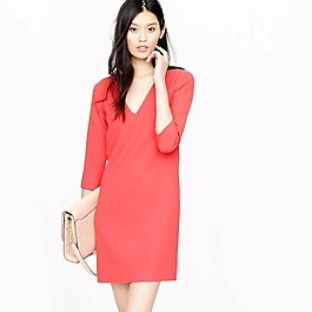 J. Crew Crepe V-Neck Dress in Pink